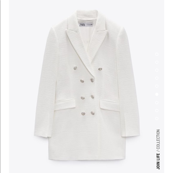 White luxurious tweed blazer dress with embellished buttons. - Picture 8 of 8